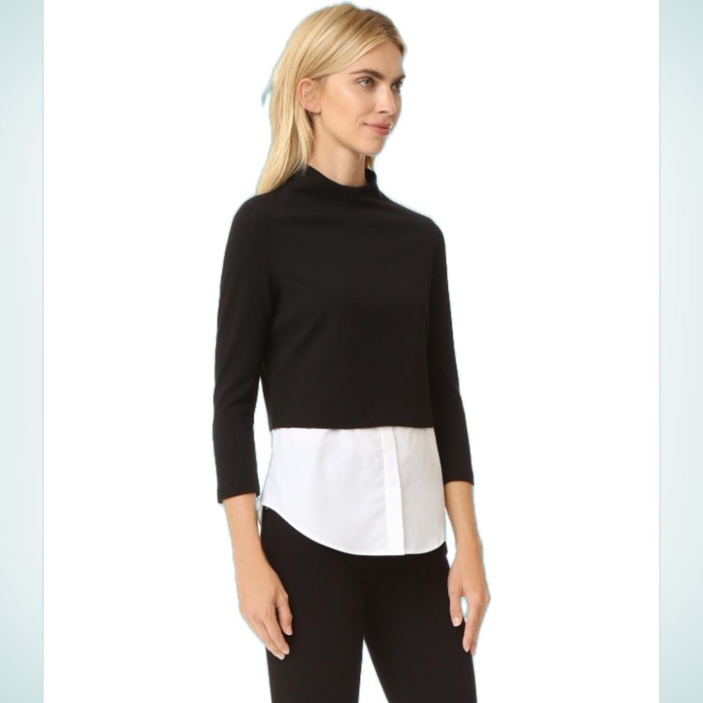 Theory Gracila FX Ponte layered blouse. Black/white. Size M. - Picture 4 of 9